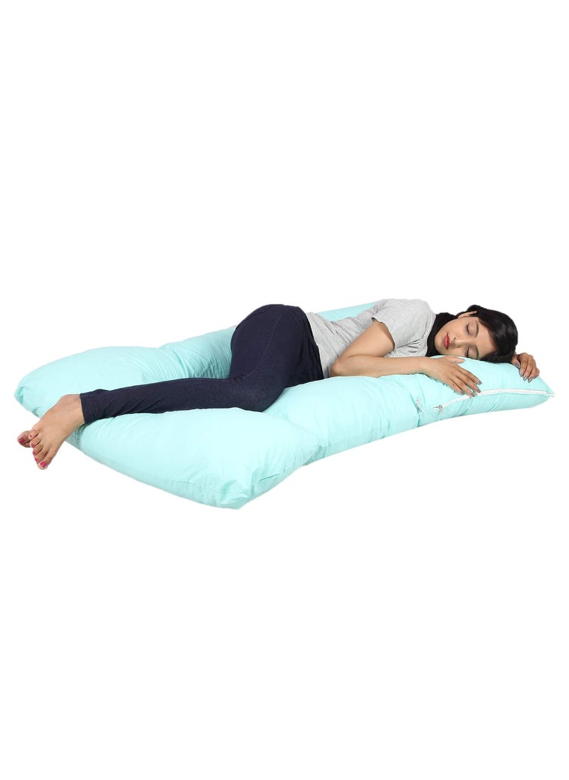 Jaipur Linen U Shaped Pregnancy PillowBody PillowLumbar PillowMaternity Pillow Extra Curve with Cotton Zippered CoverMint Green