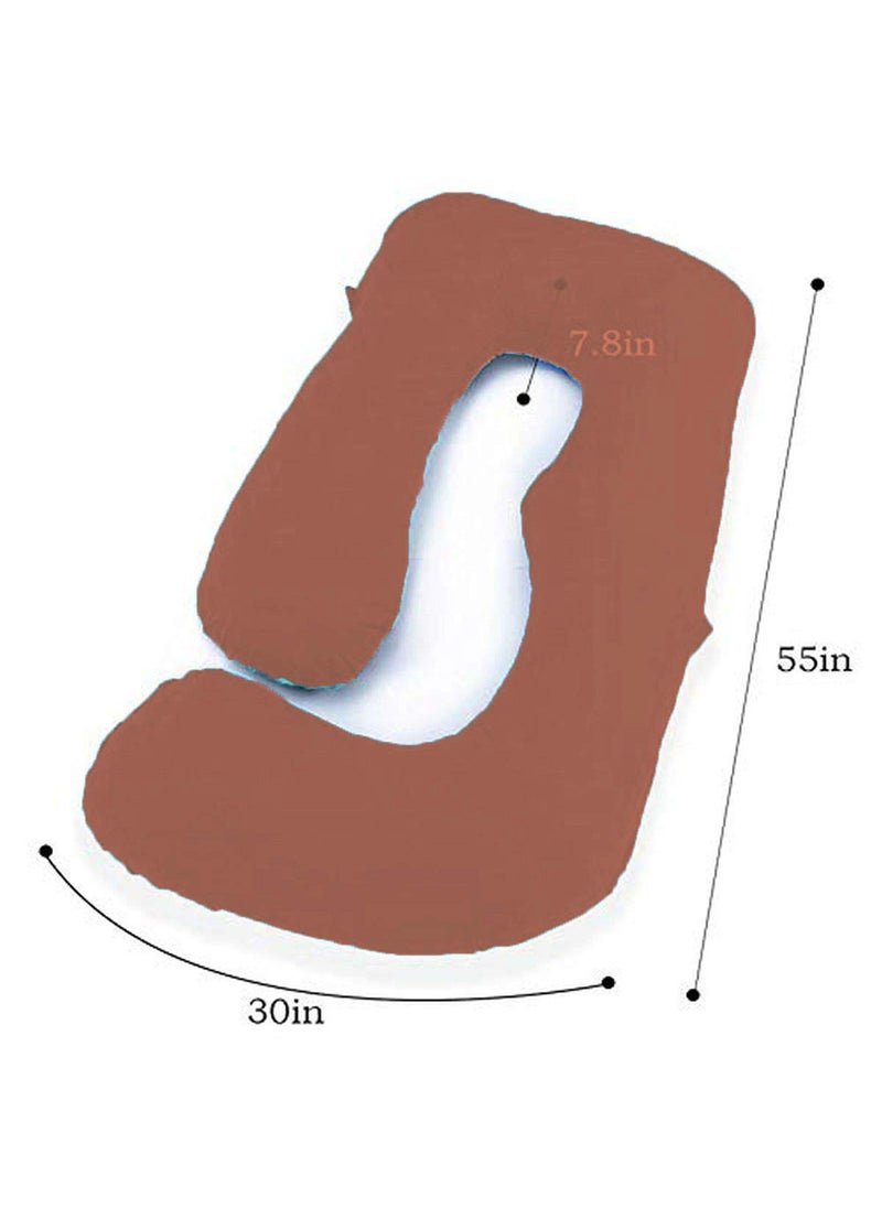 Jaipur Linen U Shaped Pregnancy PillowBody PillowLumbar PillowMaternity Pillow Extra Curve with Cotton Zippered CoverBrown