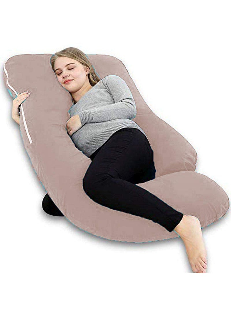Jaipur Linen U Shaped Pregnancy PillowBody PillowLumbar PillowMaternity Pillow Extra Curve with Cotton Zippered CoverBrown
