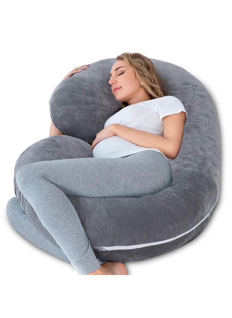 Kwality Dreams CShape Pregnancy Pillows Full Body Maternity Support for Back HIPS Legs Belly for Pregnant Women with Removable Washable Velvet Cover 6 Months Warranty 150cm Grey
