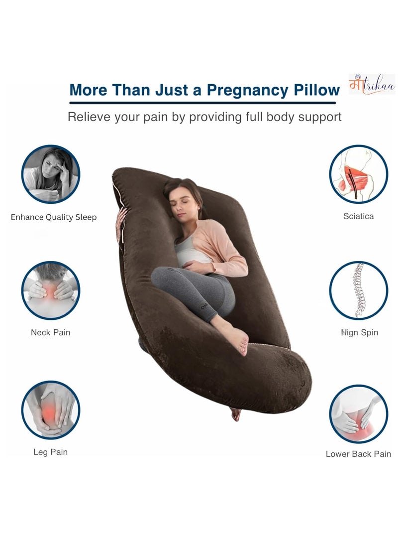 Maatrikaa JShaped Pregnancy Pillow Full Body Support for Pregnant Women with Removable Cover Coffee