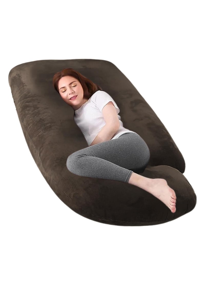 Maatrikaa JShaped Pregnancy Pillow Full Body Support for Pregnant Women with Removable Cover Coffee