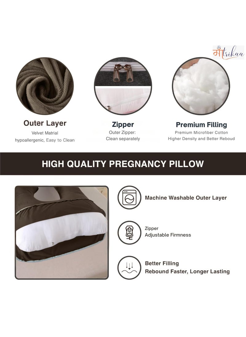 Maatrikaa JShaped Pregnancy Pillow Full Body Support for Pregnant Women with Removable Cover Coffee