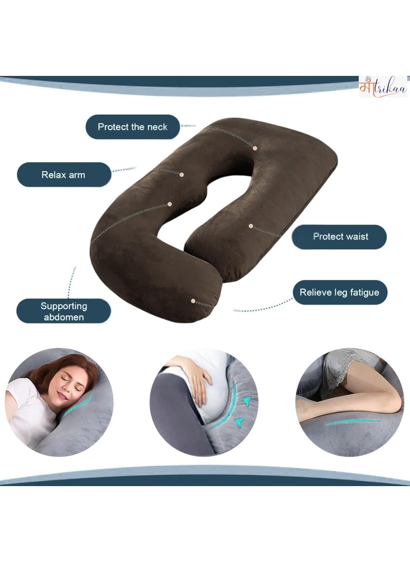Maatrikaa JShaped Pregnancy Pillow Full Body Support for Pregnant Women with Removable Cover Coffee