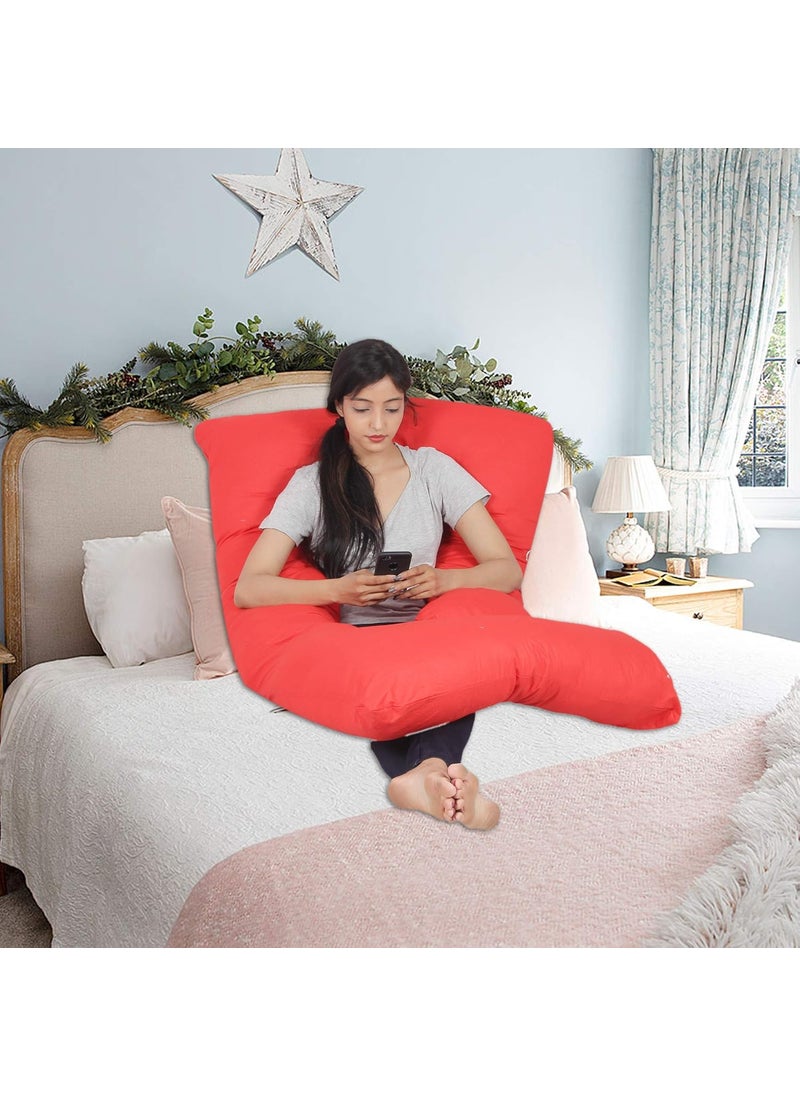 Jaipur Linen U Shaped Pregnancy PillowBody PillowLumbar PillowMaternity Pillow Extra Curve with Cotton Zippered CoverRed