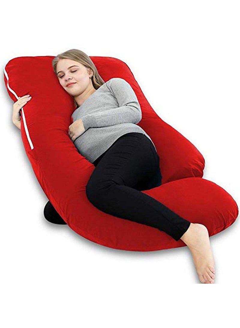 Jaipur Linen U Shaped Pregnancy PillowBody PillowLumbar PillowMaternity Pillow Extra Curve with Cotton Zippered CoverRed