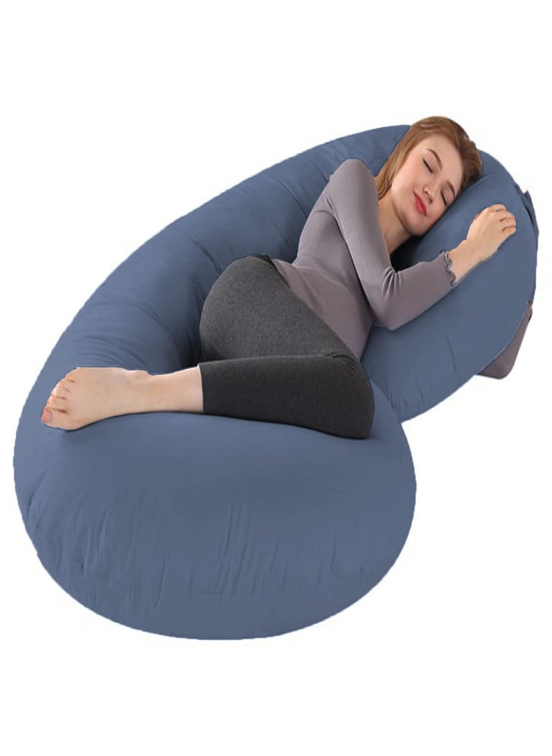 Jaipur Linen Full Body C Shaped PillowBody PillowLumbar Pillow with Zippered Cover for Pregnant WomenDark Blue
