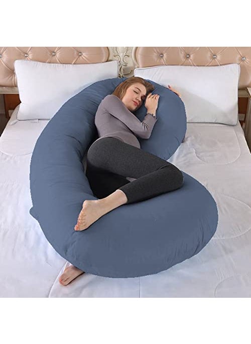 Jaipur Linen Full Body C Shaped PillowBody PillowLumbar Pillow with Zippered Cover for Pregnant WomenDark Blue