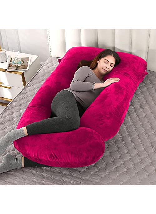 Moms Moon Pregnancy Pillow 57 inches Full Body Pillow Pregnancy Maternity Pillow for Pregnant Women Sleeping Comfort G Shaped Pillow with Removable Washable Velvet CoverRani