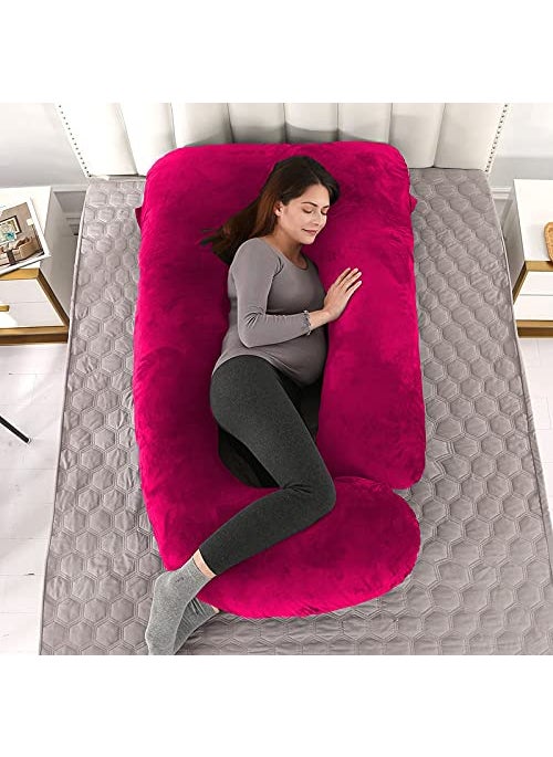 Moms Moon Pregnancy Pillow 57 inches Full Body Pillow Pregnancy Maternity Pillow for Pregnant Women Sleeping Comfort G Shaped Pillow with Removable Washable Velvet CoverRani