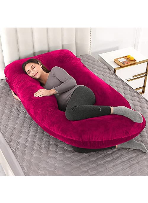 Moms Moon Pregnancy Pillow 57 inches Full Body Pillow Pregnancy Maternity Pillow for Pregnant Women Sleeping Comfort G Shaped Pillow with Removable Washable Velvet CoverRani