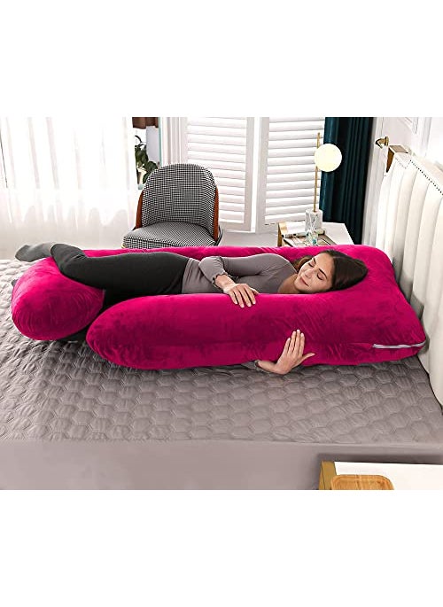 Moms Moon Pregnancy Pillow 57 inches Full Body Pillow Pregnancy Maternity Pillow for Pregnant Women Sleeping Comfort G Shaped Pillow with Removable Washable Velvet CoverRani