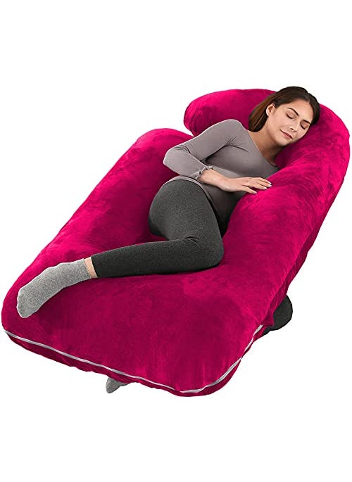 Moms Moon Pregnancy Pillow 57 inches Full Body Pillow Pregnancy Maternity Pillow for Pregnant Women Sleeping Comfort G Shaped Pillow with Removable Washable Velvet CoverRani