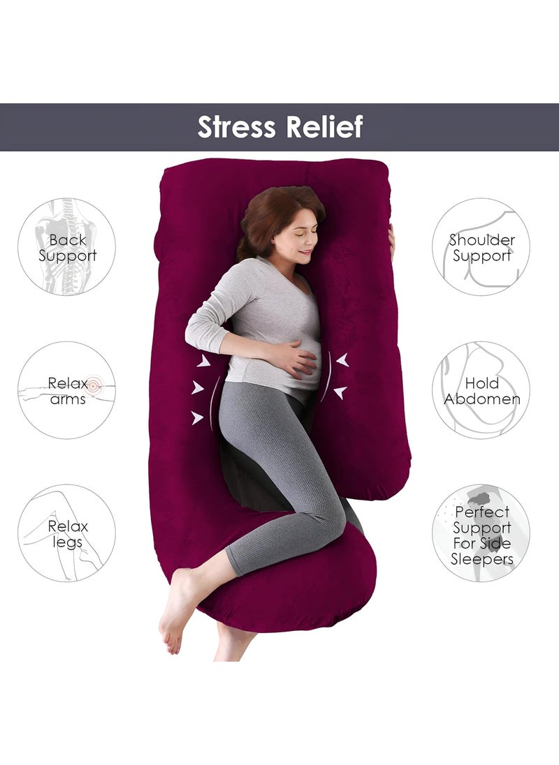 Moms Moon Pregnancy Pillow Maternity Body Pillow for Sleeping with Body Pillow Cover 55inch G Shaped Pregnancy Pillow for Pregnant Women Wine Velvet