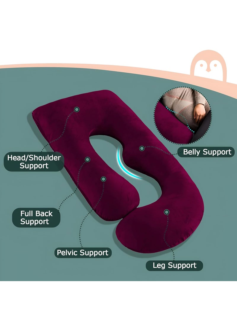 Moms Moon Pregnancy Pillow Maternity Body Pillow for Sleeping with Body Pillow Cover 55inch G Shaped Pregnancy Pillow for Pregnant Women Wine Velvet