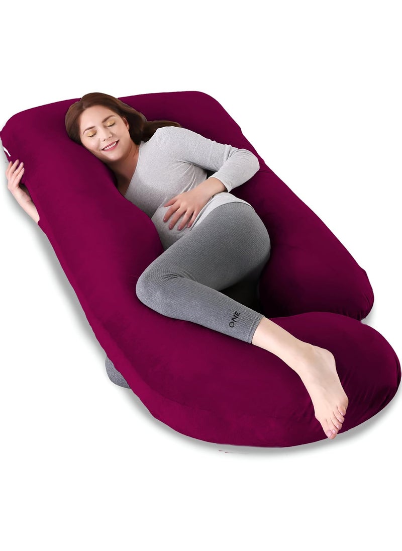 Moms Moon Pregnancy Pillow Maternity Body Pillow for Sleeping with Body Pillow Cover 55inch G Shaped Pregnancy Pillow for Pregnant Women Wine Velvet