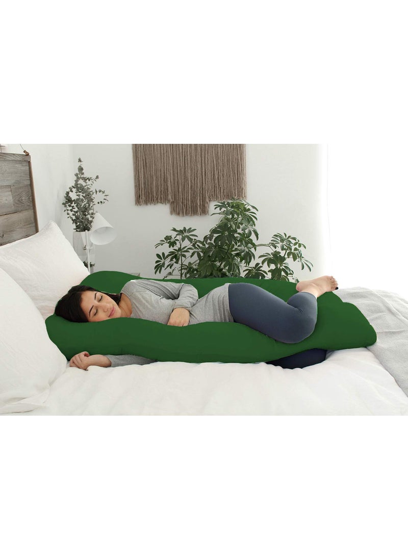Moms Moon Luxurious Cotton Unique Design U Shape Full Body Support PregnancyMaternity Pillow for Pregnant Women Sleeping with Zippered Cover Pack of 1 Dark Green