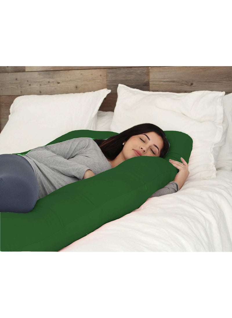 Moms Moon Luxurious Cotton Unique Design U Shape Full Body Support PregnancyMaternity Pillow for Pregnant Women Sleeping with Zippered Cover Pack of 1 Dark Green