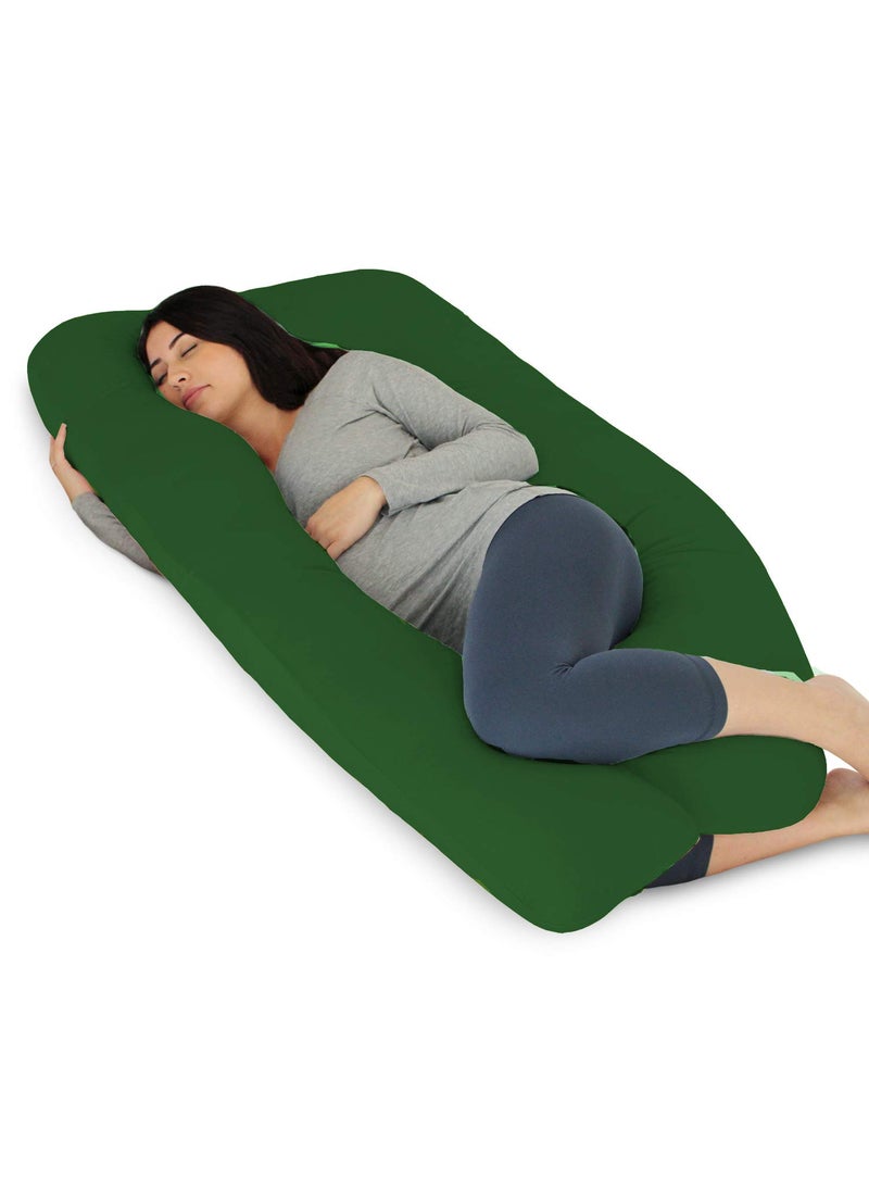 Moms Moon Luxurious Cotton Unique Design U Shape Full Body Support PregnancyMaternity Pillow for Pregnant Women Sleeping with Zippered Cover Pack of 1 Dark Green