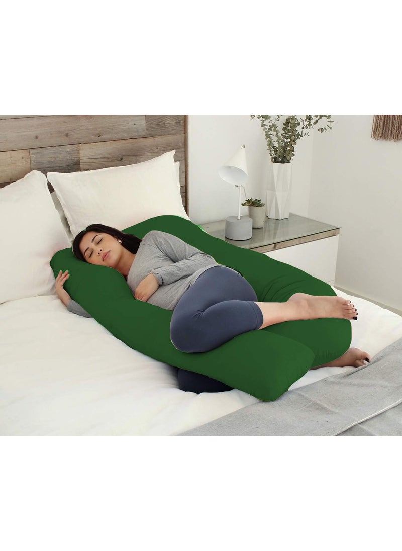 Moms Moon Luxurious Cotton Unique Design U Shape Full Body Support PregnancyMaternity Pillow for Pregnant Women Sleeping with Zippered Cover Pack of 1 Dark Green