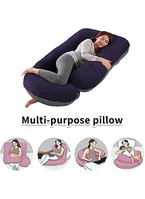 Daddy Cool Body Support JShaped Pregnancy Pillow for Maternity Baby Nursing Pregnant Women Stomach Hip Spine Neck Support Cushion Velvet Outer Reversible Cover with Zip Grey Dark Blue