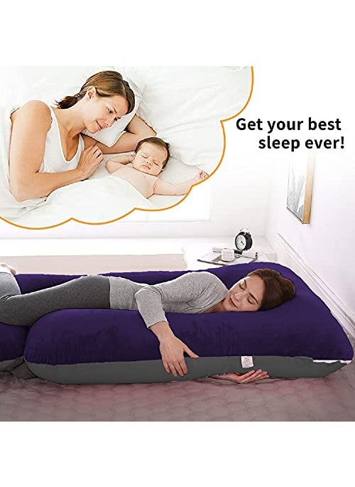 Daddy Cool Body Support JShaped Pregnancy Pillow for Maternity Baby Nursing Pregnant Women Stomach Hip Spine Neck Support Cushion Velvet Outer Reversible Cover with Zip Grey Dark Blue