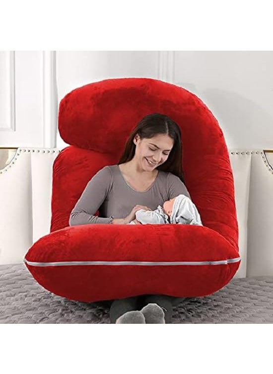 OZLY Pregnancy Pillow J Shaped Maternity Pillow with Removable Cover Full Body Pillow Support for Back HIPS Legs Belly RED
