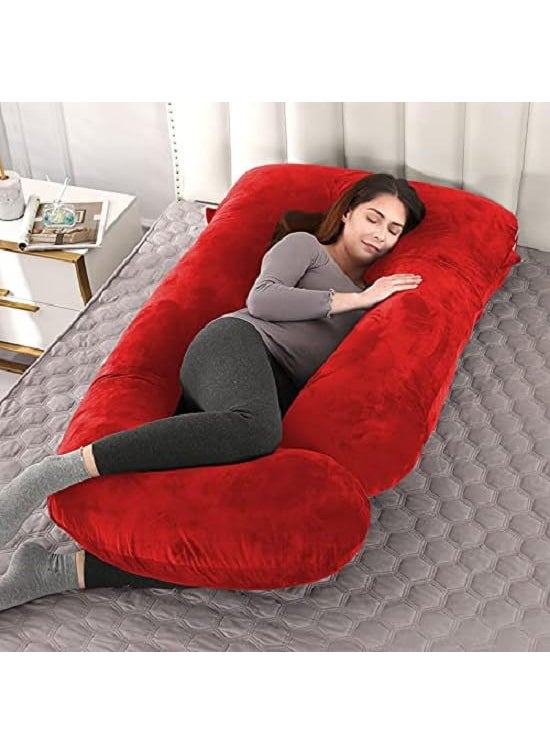 OZLY Pregnancy Pillow J Shaped Maternity Pillow with Removable Cover Full Body Pillow Support for Back HIPS Legs Belly RED
