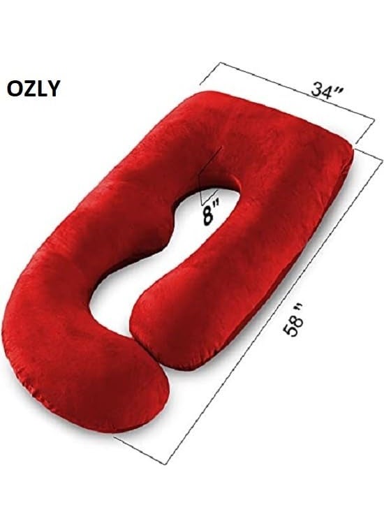 OZLY Pregnancy Pillow J Shaped Maternity Pillow with Removable Cover Full Body Pillow Support for Back HIPS Legs Belly RED