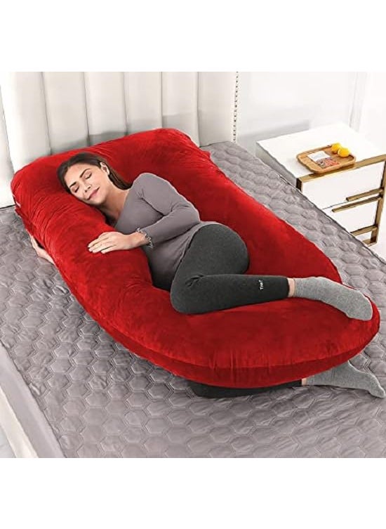 OZLY Pregnancy Pillow J Shaped Maternity Pillow with Removable Cover Full Body Pillow Support for Back HIPS Legs Belly RED