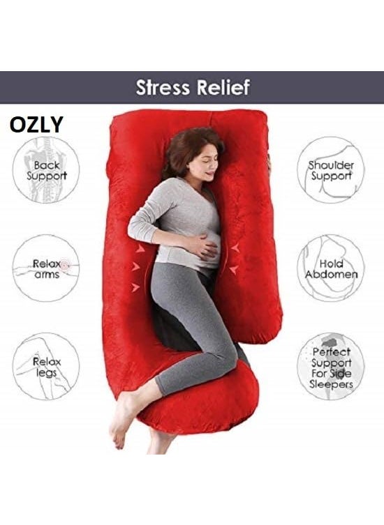 OZLY Pregnancy Pillow J Shaped Maternity Pillow with Removable Cover Full Body Pillow Support for Back HIPS Legs Belly RED