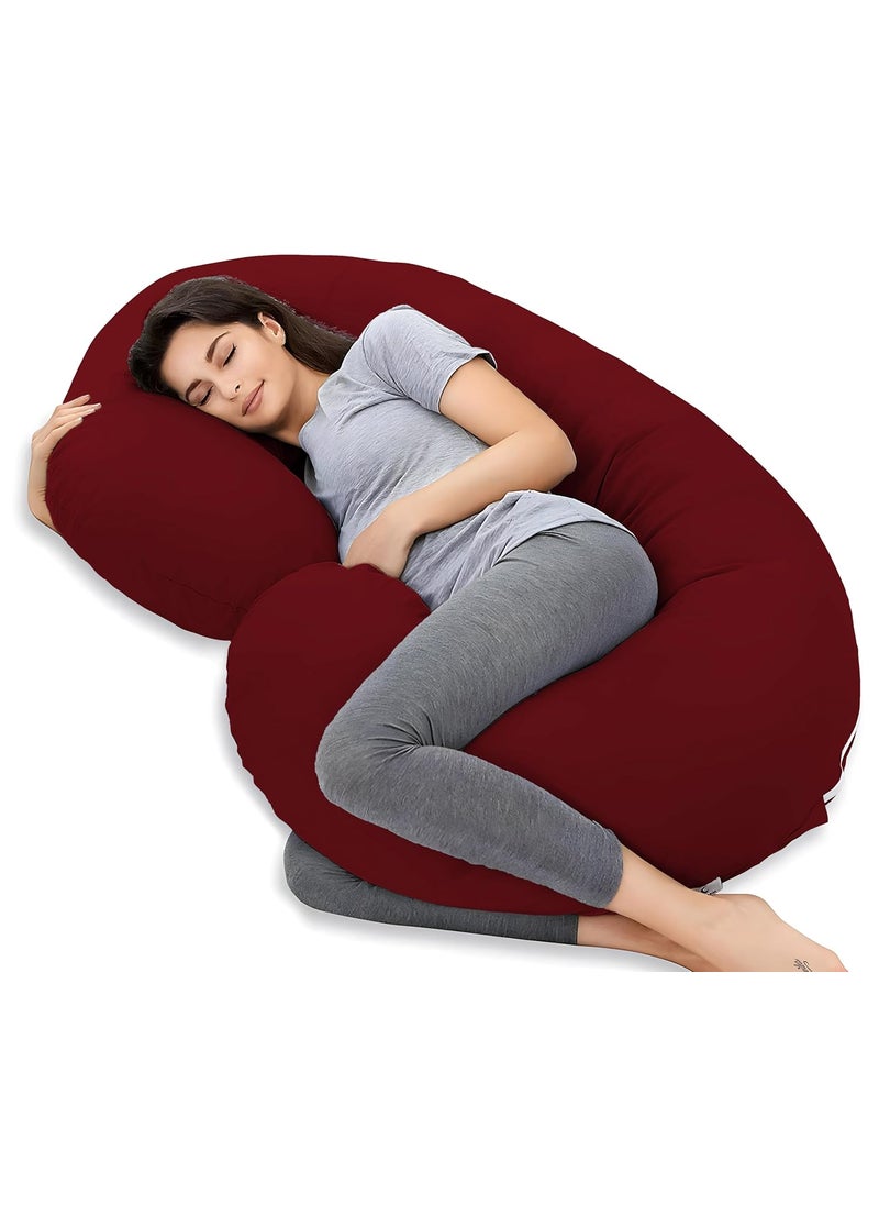 Moms Moon Pregnancy Pillow Gift for Pregnant Women to Sleeping CShape Maternity Support Pillow for Back HIPS Legs Stomach Belly for Pregnant Women with Removable Cotton Cover Maroon