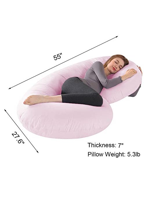 Linenovation Full Body Pregnancy Pillow Maternity Pillow for Pregnant Women C Shaped Body Pillow with 100 Cotton Pillow CoverPink