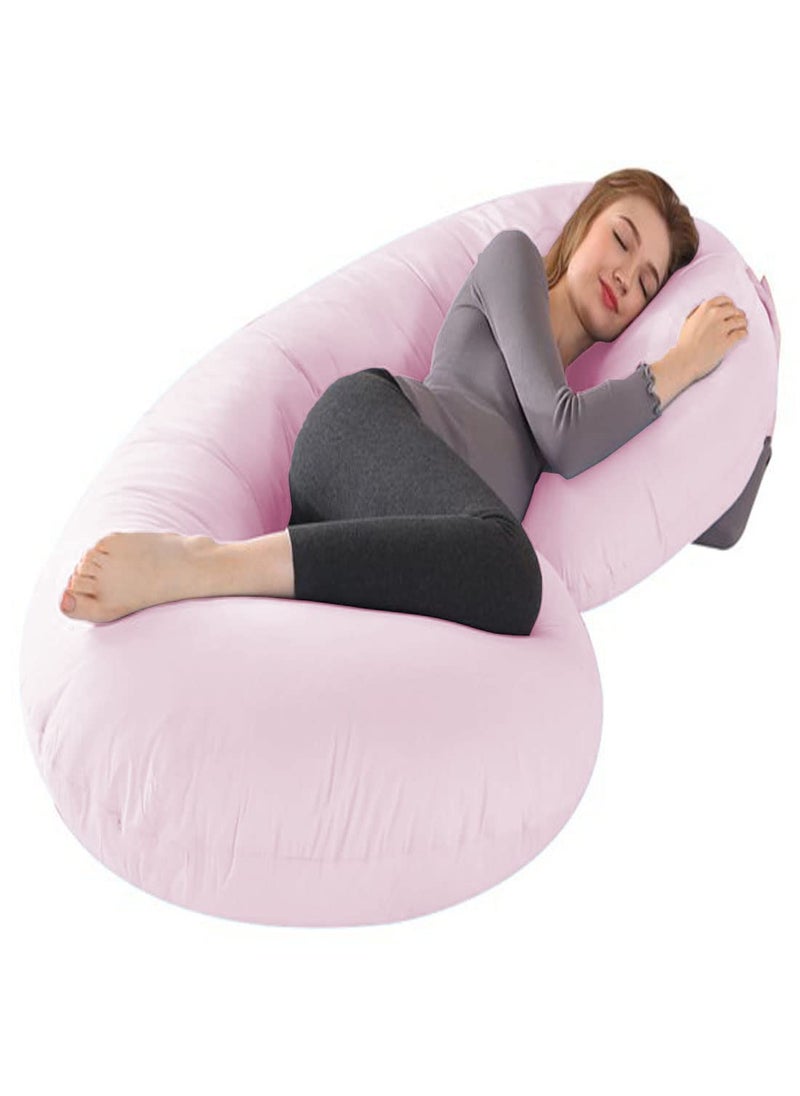 Linenovation Full Body Pregnancy Pillow Maternity Pillow for Pregnant Women C Shaped Body Pillow with 100 Cotton Pillow CoverPink