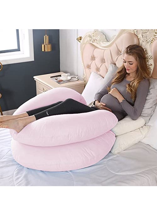 Linenovation Full Body Pregnancy Pillow Maternity Pillow for Pregnant Women C Shaped Body Pillow with 100 Cotton Pillow CoverPink