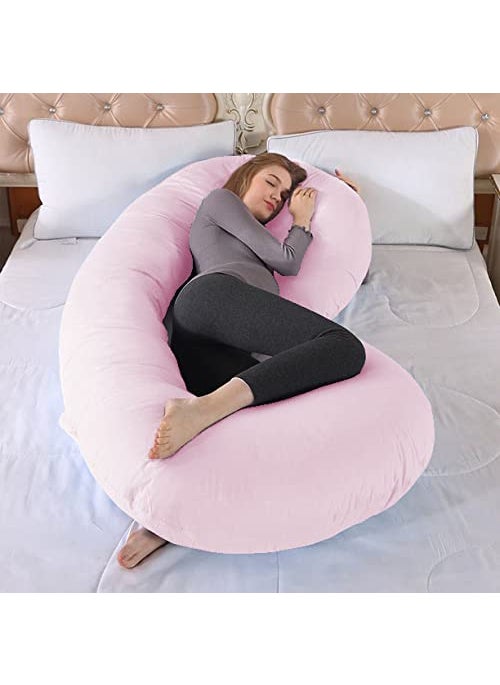 Linenovation Full Body Pregnancy Pillow Maternity Pillow for Pregnant Women C Shaped Body Pillow with 100 Cotton Pillow CoverPink