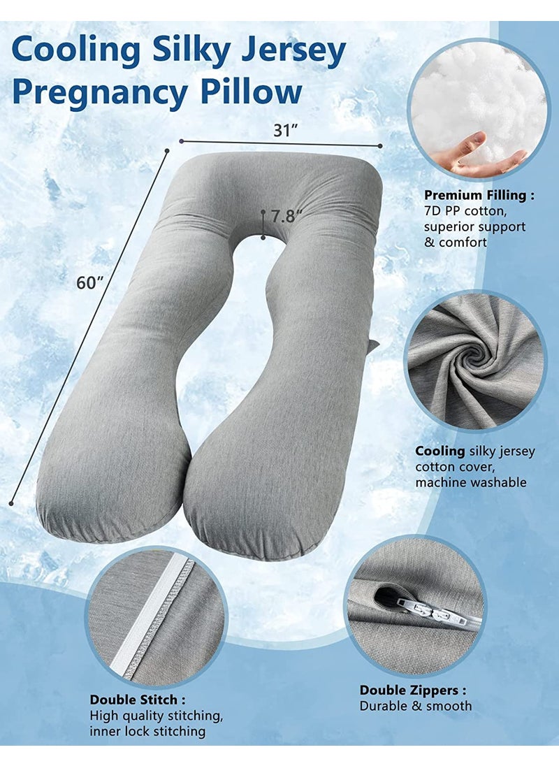 Kwality Dreams Full Body Pregnancy Pillow Comfortable U Shape Maternity Pillow Gift for Pregnant Sleeping 6 Months Warranty Removable and Washable Cotton Cover with Zipper 150 cm Darkgrey
