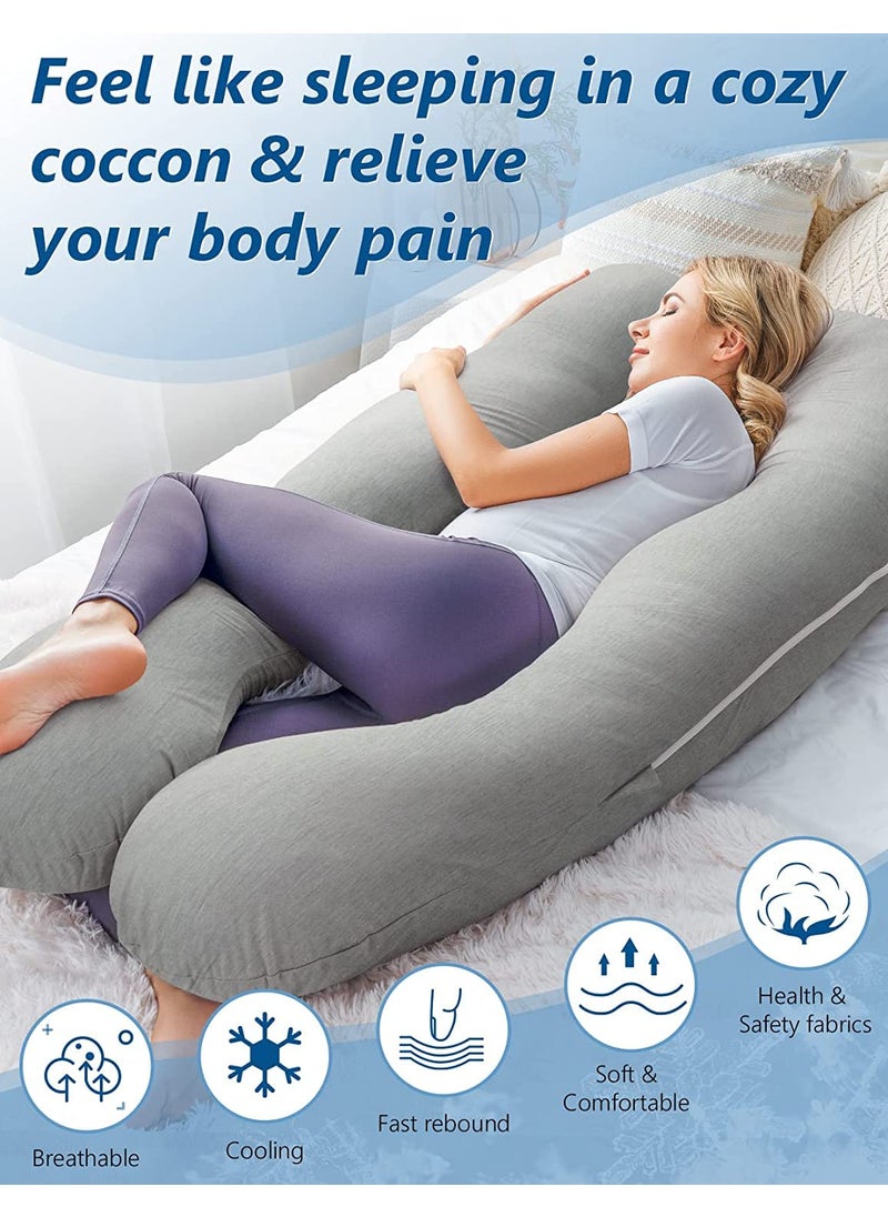 Kwality Dreams Full Body Pregnancy Pillow Comfortable U Shape Maternity Pillow Gift for Pregnant Sleeping 6 Months Warranty Removable and Washable Cotton Cover with Zipper 150 cm Darkgrey