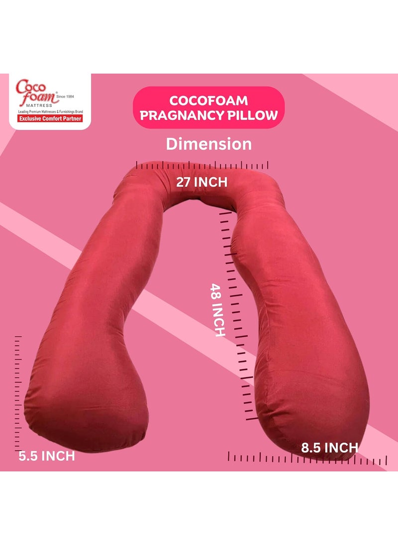 COCOFOAM Maternity Comfort Pillow Soft Moldable Fluffy Belly Back Support U Shape Pink Pack of 1 Pillow