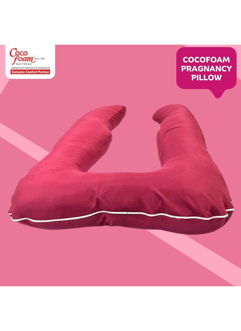 COCOFOAM Maternity Comfort Pillow Soft Moldable Fluffy Belly Back Support U Shape Pink Pack of 1 Pillow