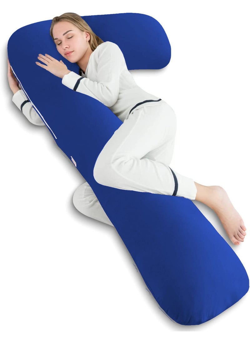 Jaipur Linen Pregnancy Body Pillow with Zippered Cover L Shaped Full Body Pillow for Pregnant WomenNavy Blue