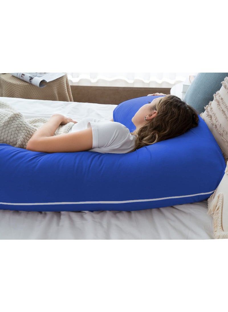 Jaipur Linen Pregnancy Body Pillow with Zippered Cover L Shaped Full Body Pillow for Pregnant WomenNavy Blue