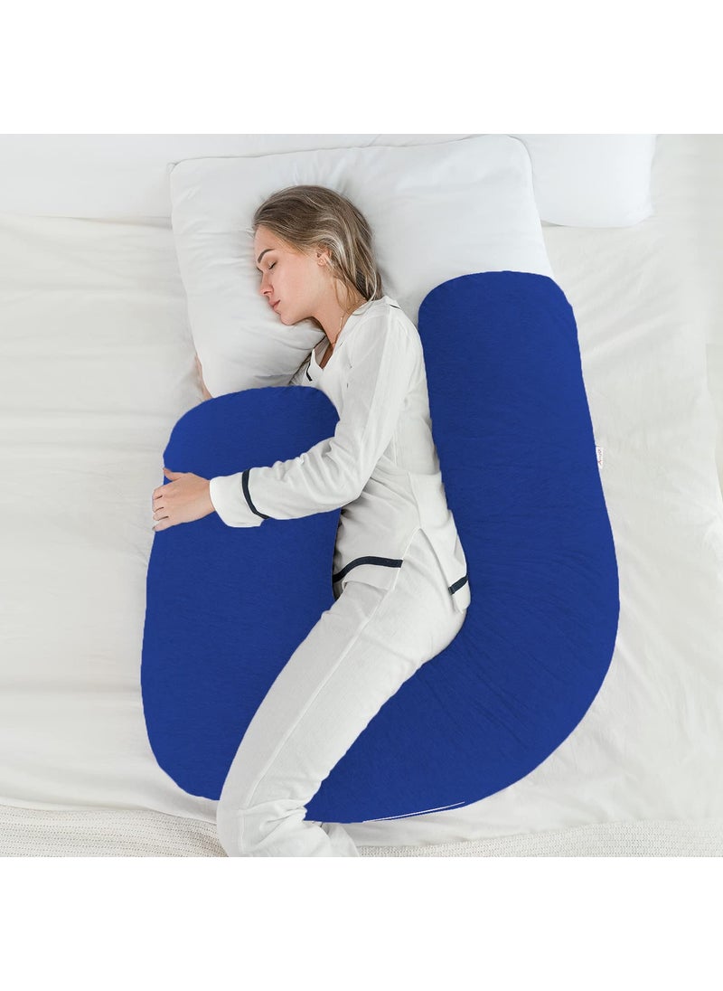 Jaipur Linen Pregnancy Body Pillow with Zippered Cover L Shaped Full Body Pillow for Pregnant WomenNavy Blue