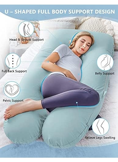 Kwality Dreams Premium Maternity Pillow for Pregnant Women Full Body U Shape Pregnancy Pillow for Back Pain Washable Cotton Cover Relieves Pain Nursing Mom Clearance Color Sky Blue