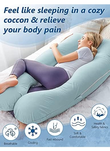 Kwality Dreams Premium Maternity Pillow for Pregnant Women Full Body U Shape Pregnancy Pillow for Back Pain Washable Cotton Cover Relieves Pain Nursing Mom Clearance Color Sky Blue