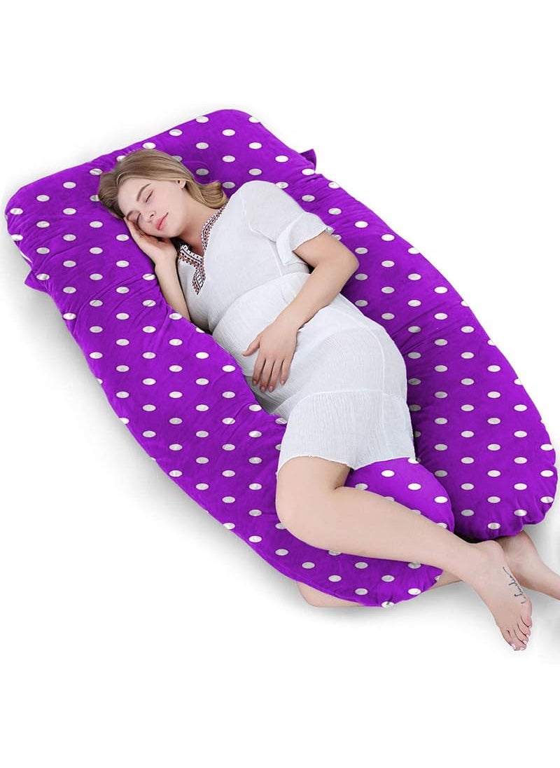DADDY COOL Comfortable UShaped Dot Print Velvet Pregnancy Pillow Maternity Pillow for Pregnant Women Pain Relief Back Hip and Stomach Pillow with Zippered Pillow Cover Purple