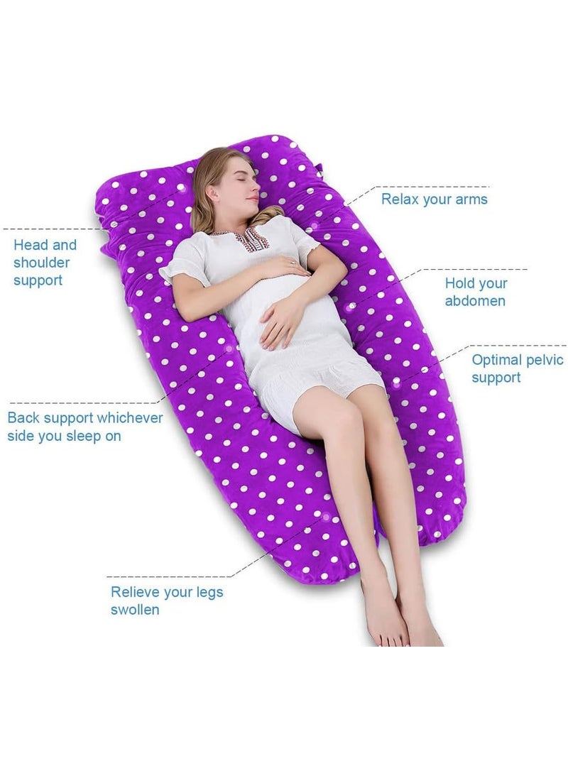 DADDY COOL Comfortable UShaped Dot Print Velvet Pregnancy Pillow Maternity Pillow for Pregnant Women Pain Relief Back Hip and Stomach Pillow with Zippered Pillow Cover Purple