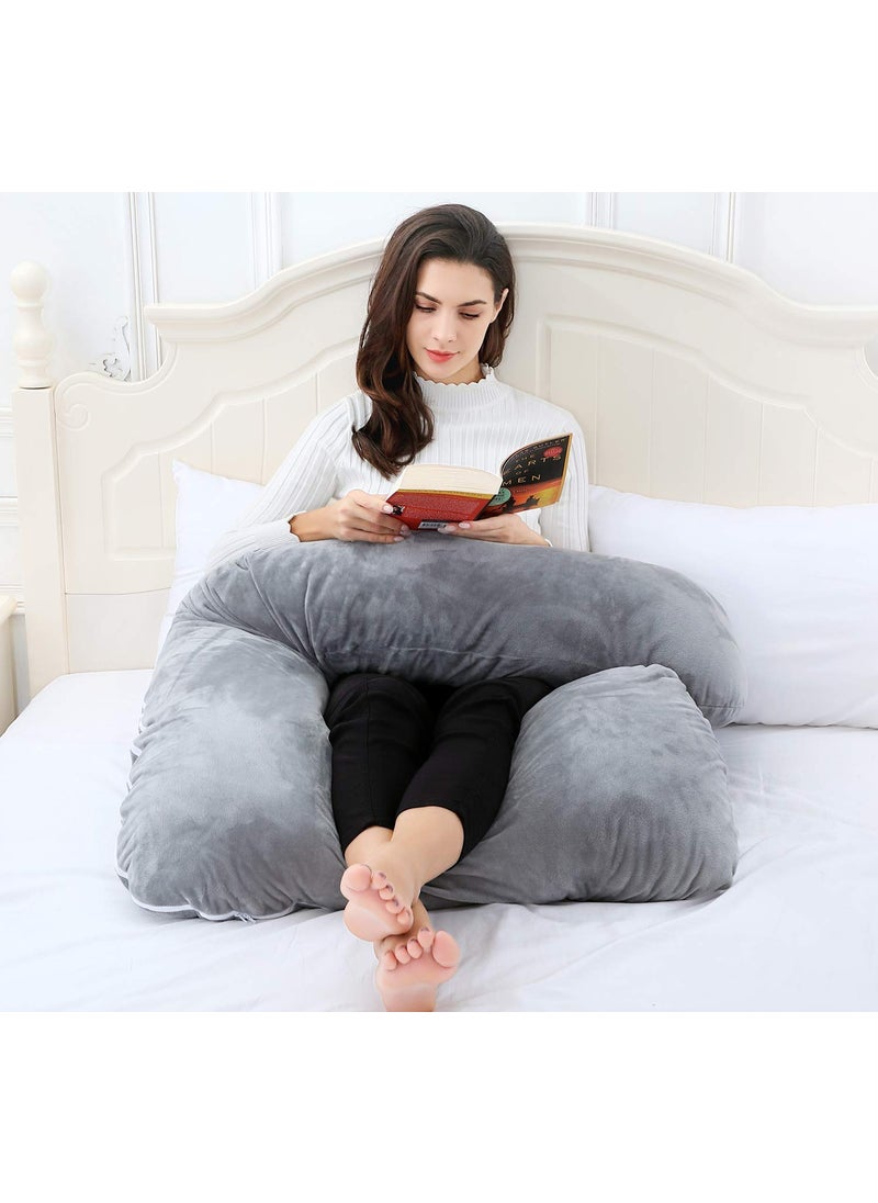 PUM PUM Hollow Soft Fiber Pregnancy L Shape Full Body Pillow with Removable Cover Grey Model 52381