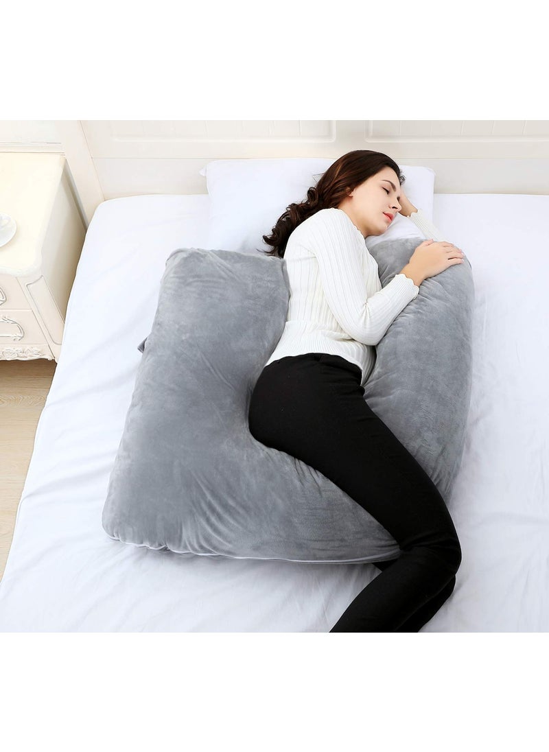PUM PUM Hollow Soft Fiber Pregnancy L Shape Full Body Pillow with Removable Cover Grey Model 52381