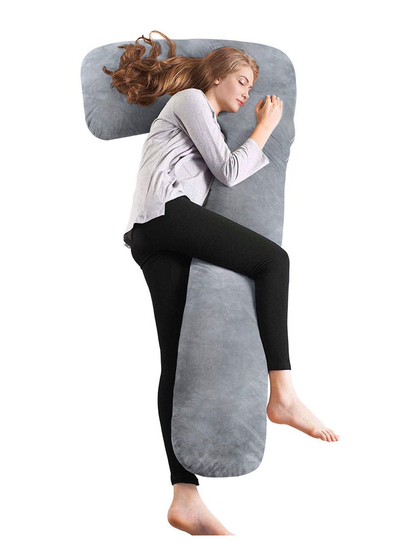 PUM PUM Hollow Soft Fiber Pregnancy L Shape Full Body Pillow with Removable Cover Grey Model 52381